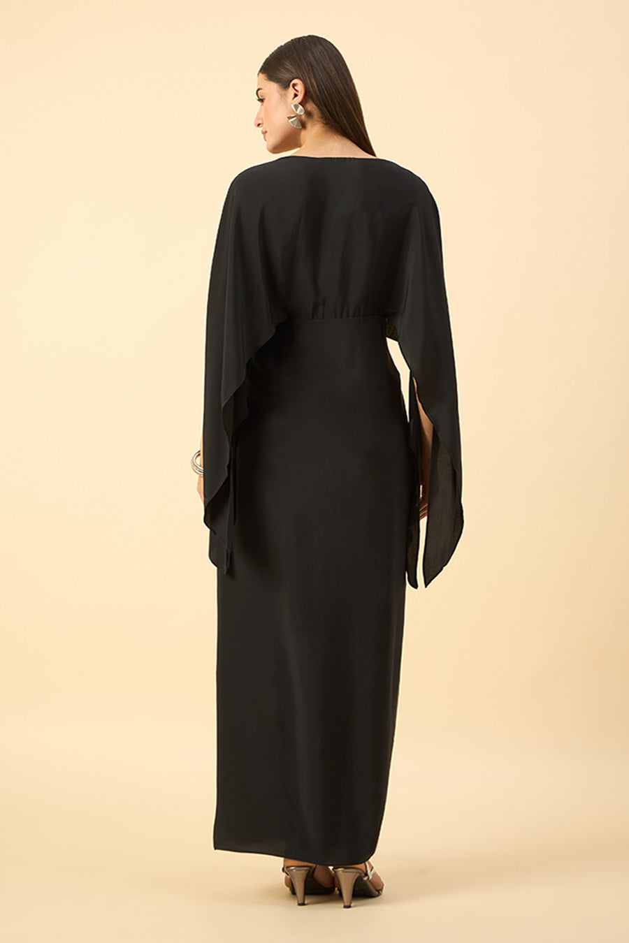 Black Crystal Embellished Drape Dress