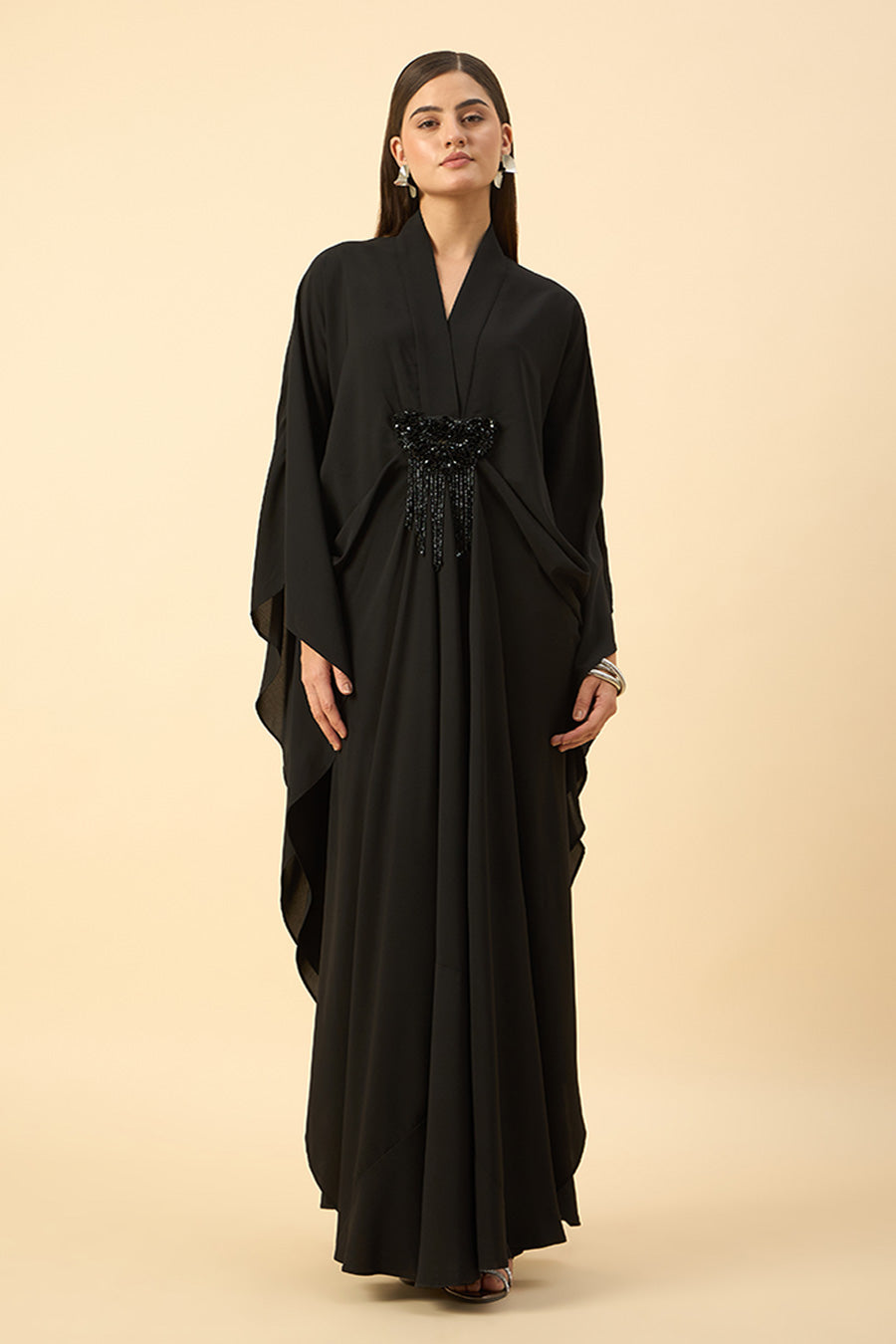 Black Crystal Embellished Kaftan & Pant Set