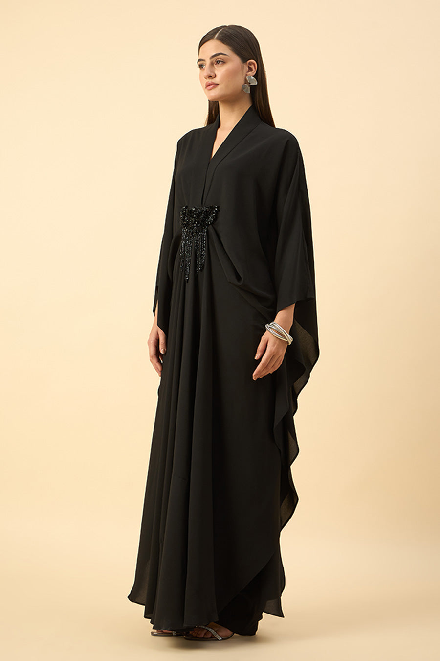 Black Crystal Embellished Kaftan & Pant Set