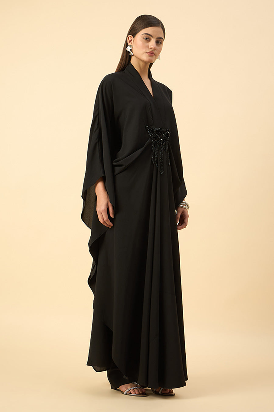 Black Crystal Embellished Kaftan & Pant Set