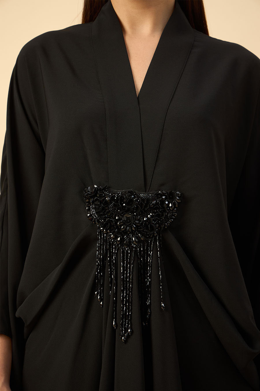 Black Crystal Embellished Kaftan & Pant Set