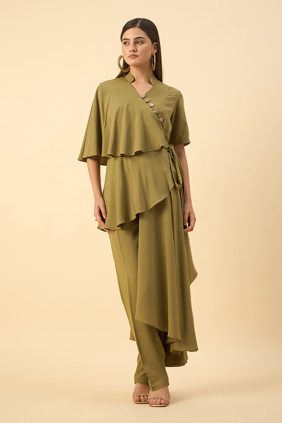 Fern Green Flared Drape Tunic Co-Ord Set