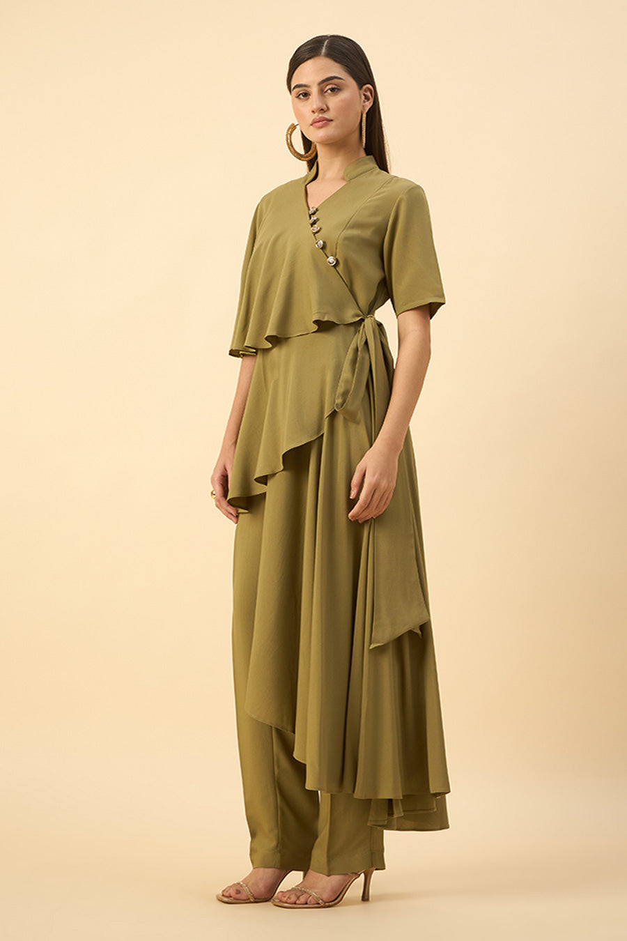 Fern Green Flared Drape Tunic Co-Ord Set