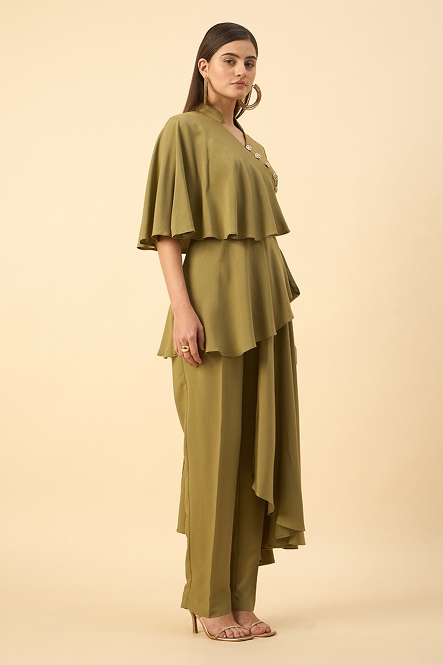 Fern Green Flared Drape Tunic Co-Ord Set