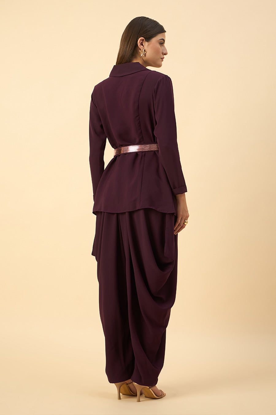 Purple Blazer & Zouave Set With Tie-Up Belt