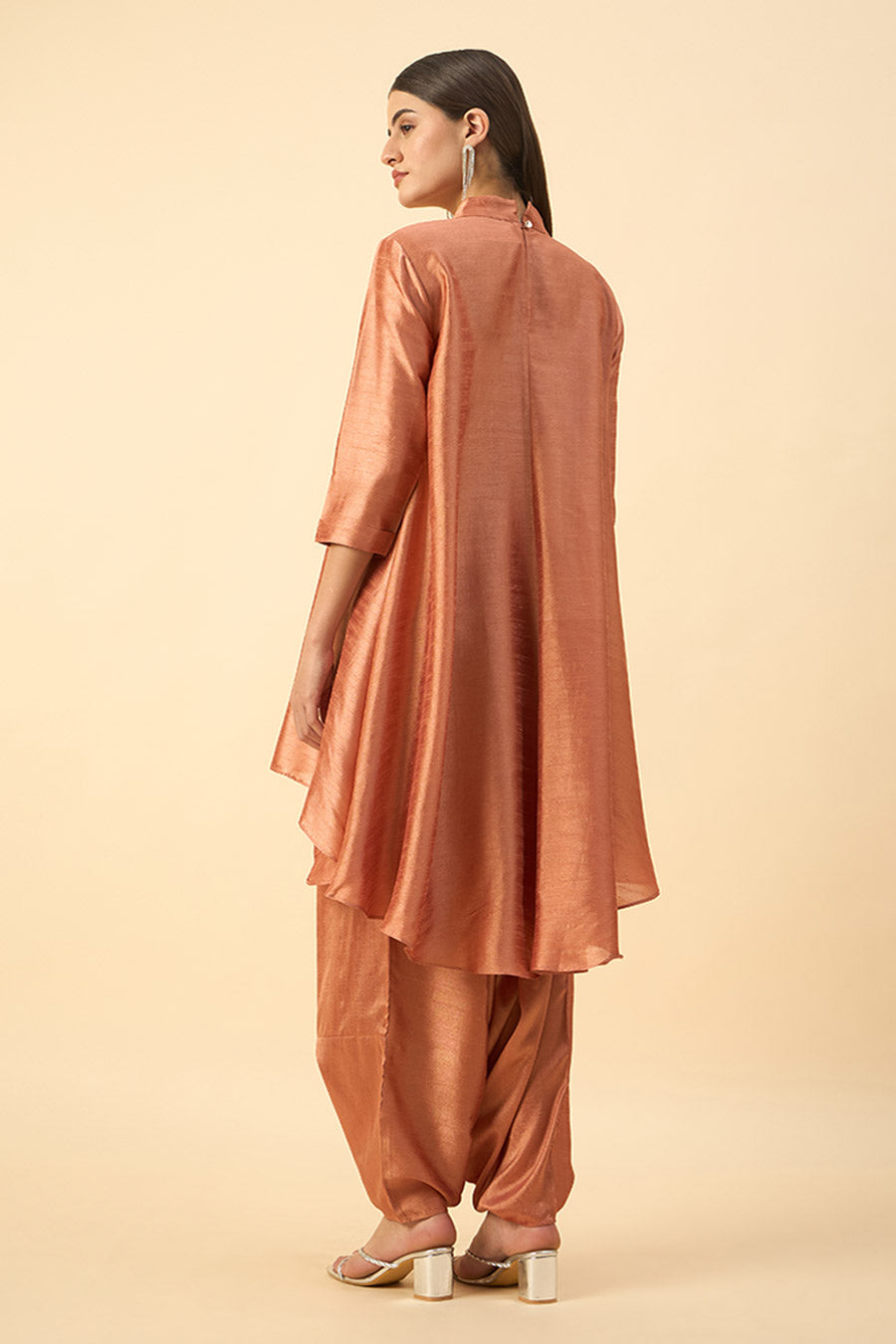 Orange Silk Embroidered Tunic & Zouave Set