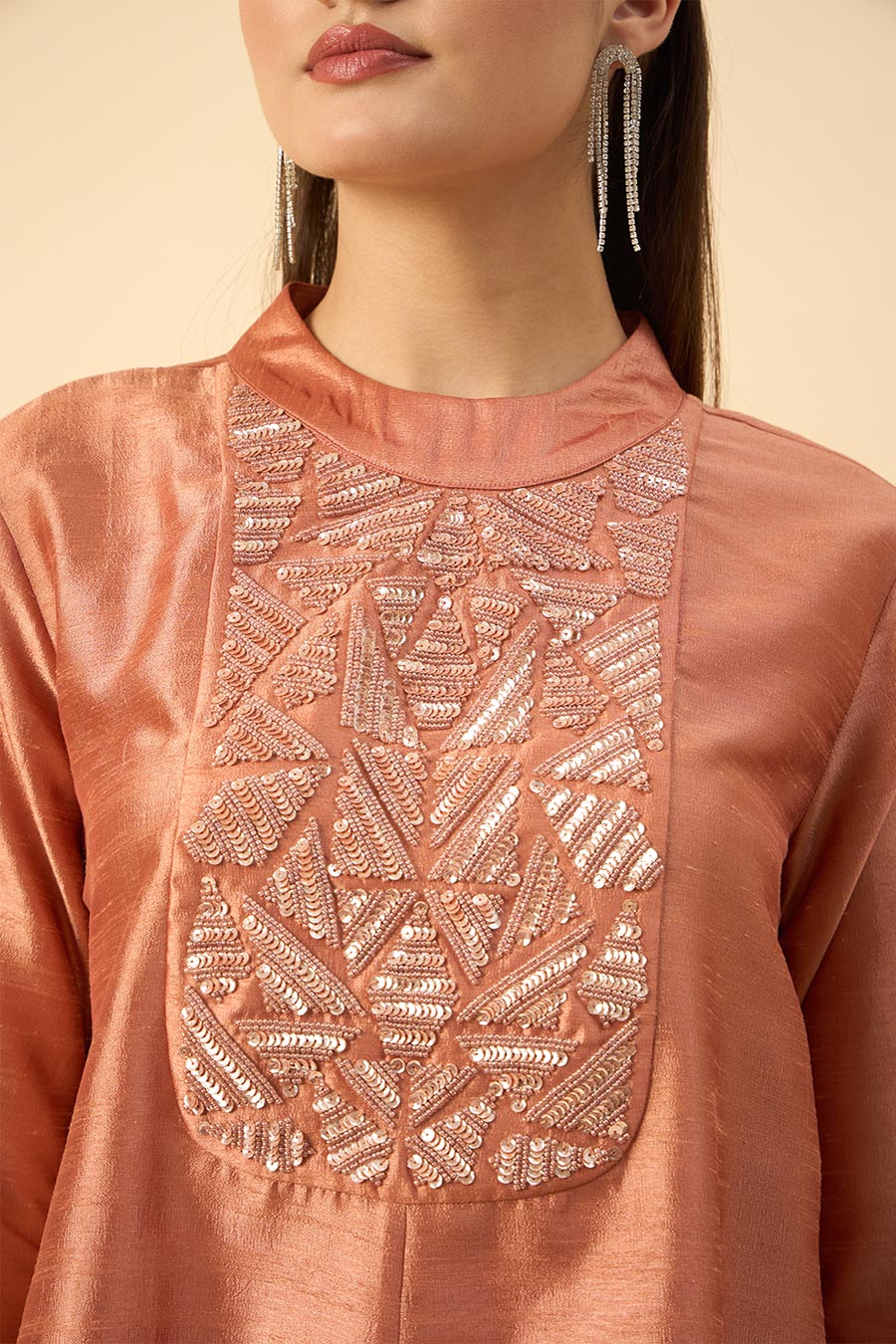 Orange Silk Embroidered Tunic & Zouave Set