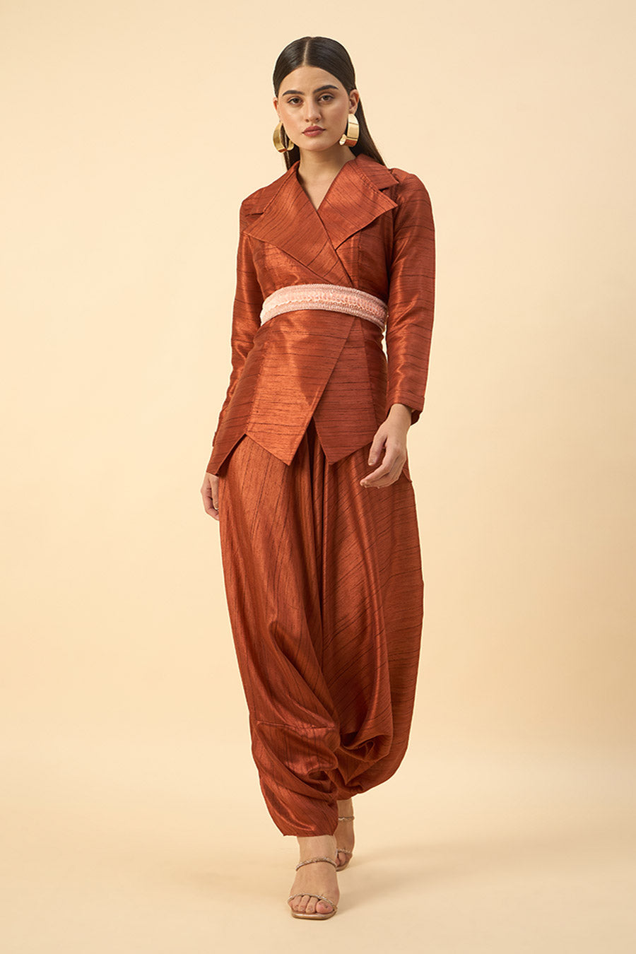 Copper Blazer & Zouave Set With Embroidered Belt