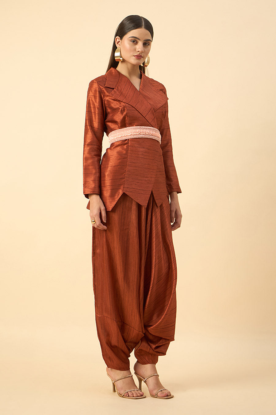 Copper Blazer & Zouave Set With Embroidered Belt