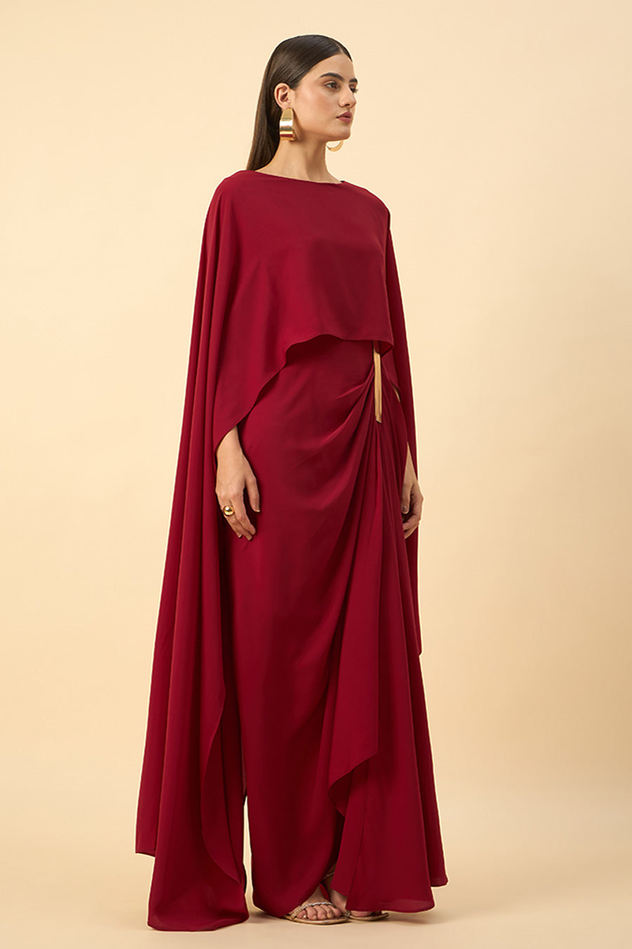Elyna Red Embellished Drape Dress
