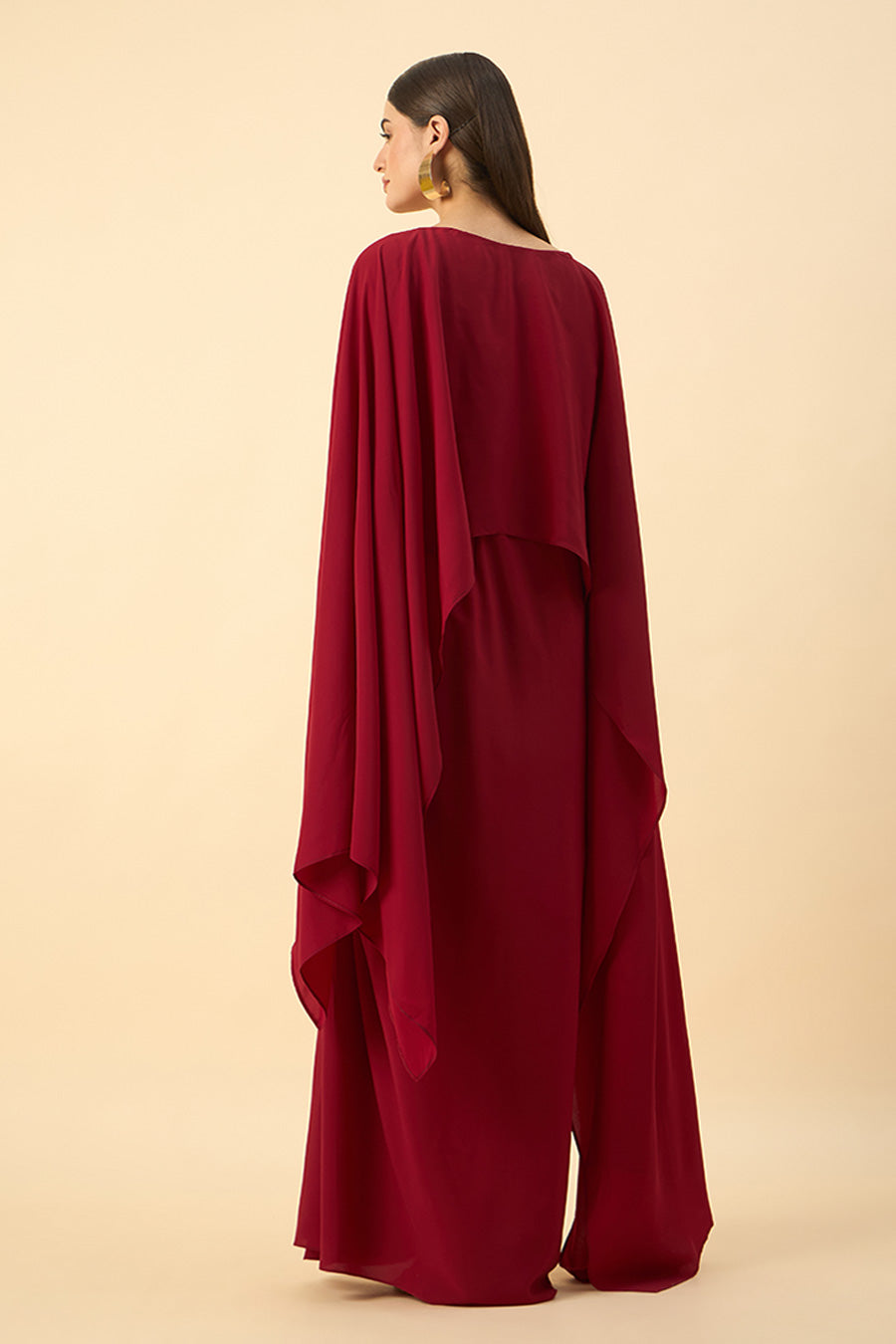 Elyna Red Embellished Drape Dress
