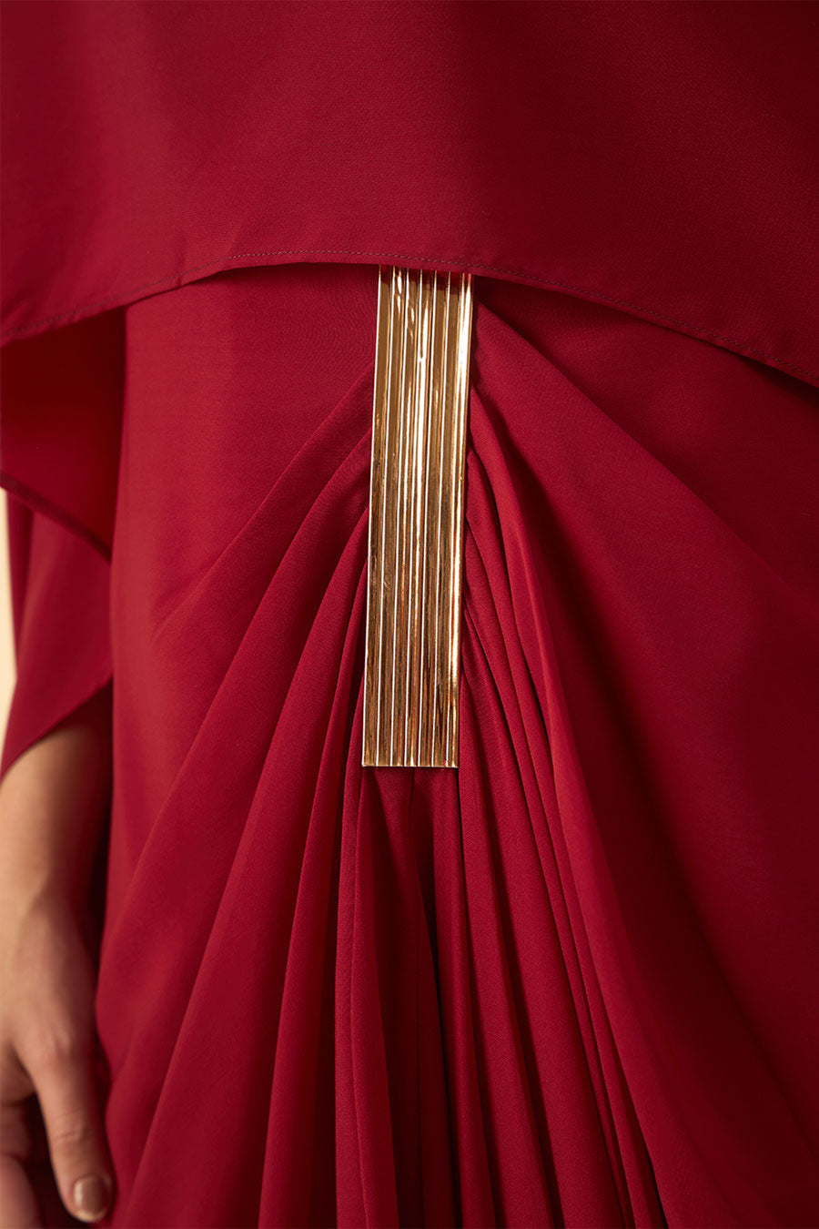 Elyna Red Embellished Drape Dress