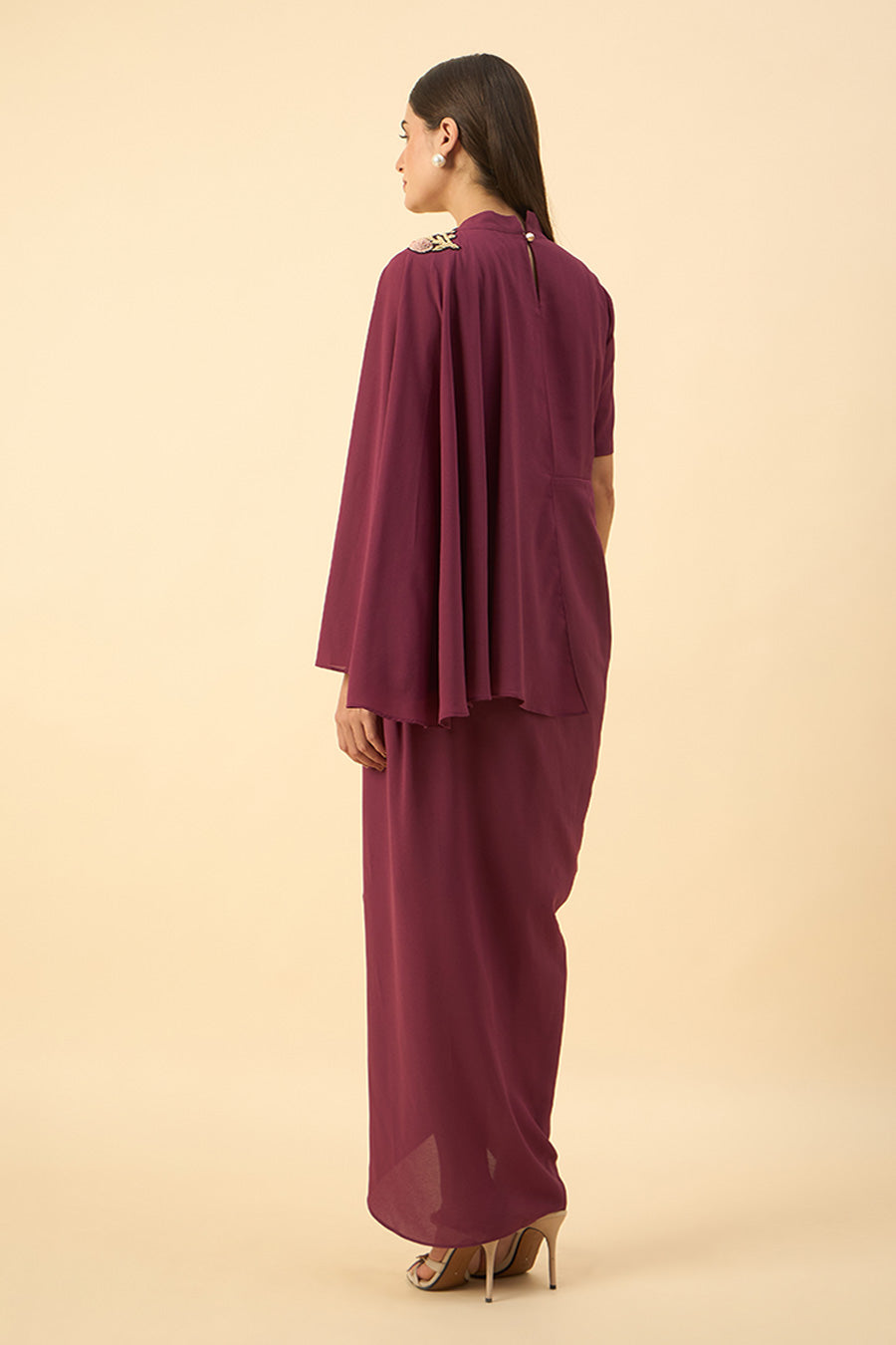 Purple Blossom Embroidered Drape Dress
