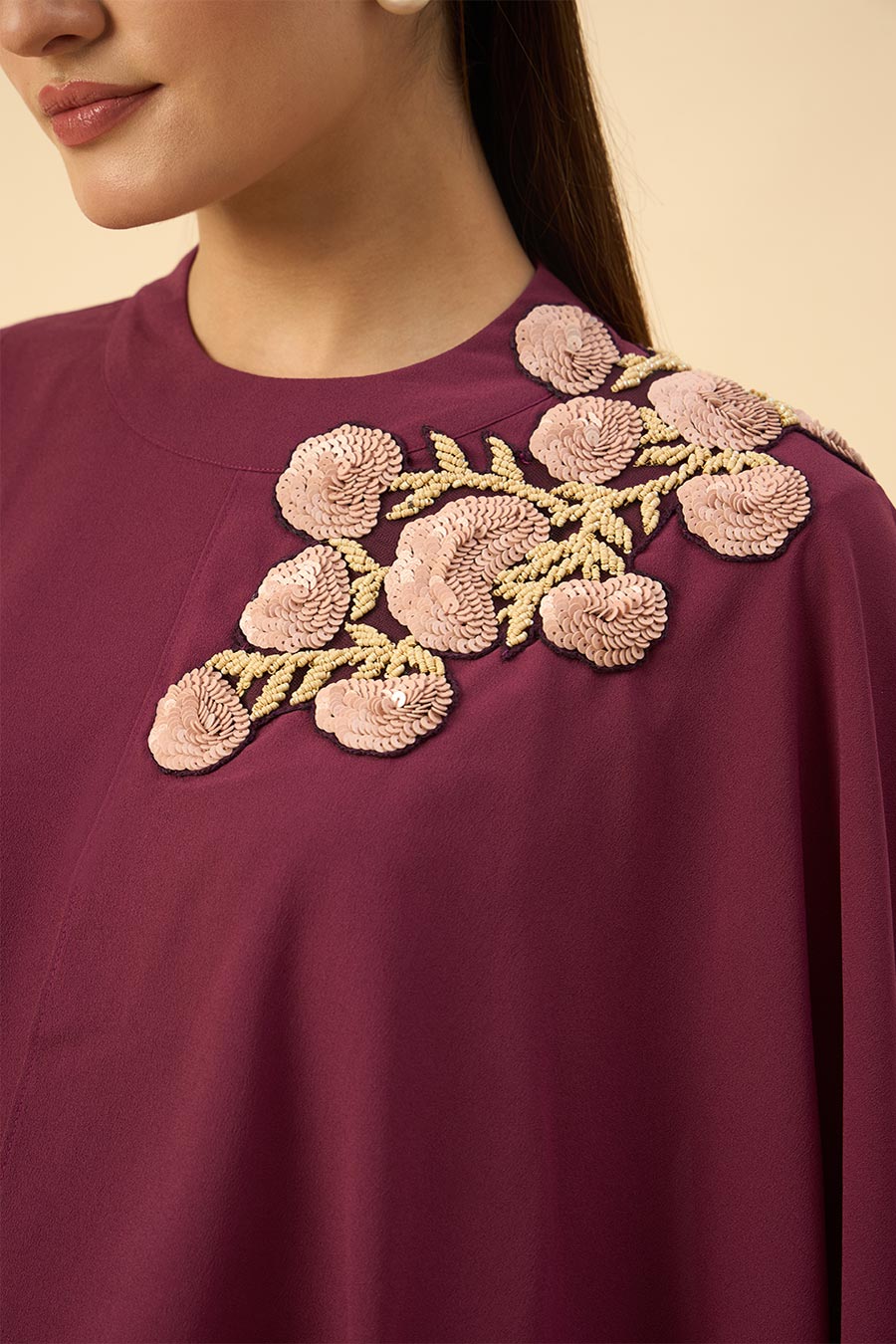 Purple Blossom Embroidered Drape Dress