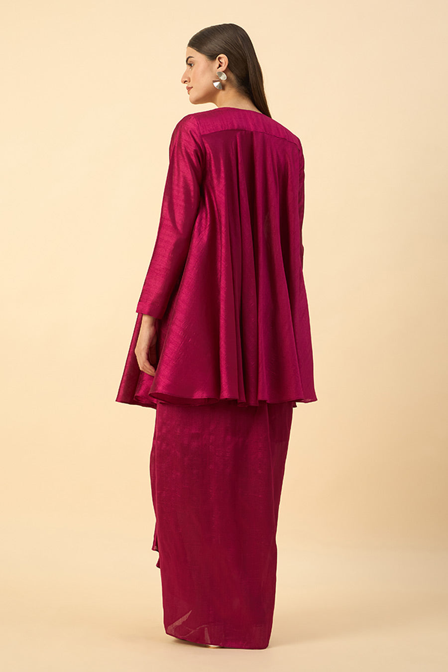 Pink Silk Embroidered Tunic & Skirt Set