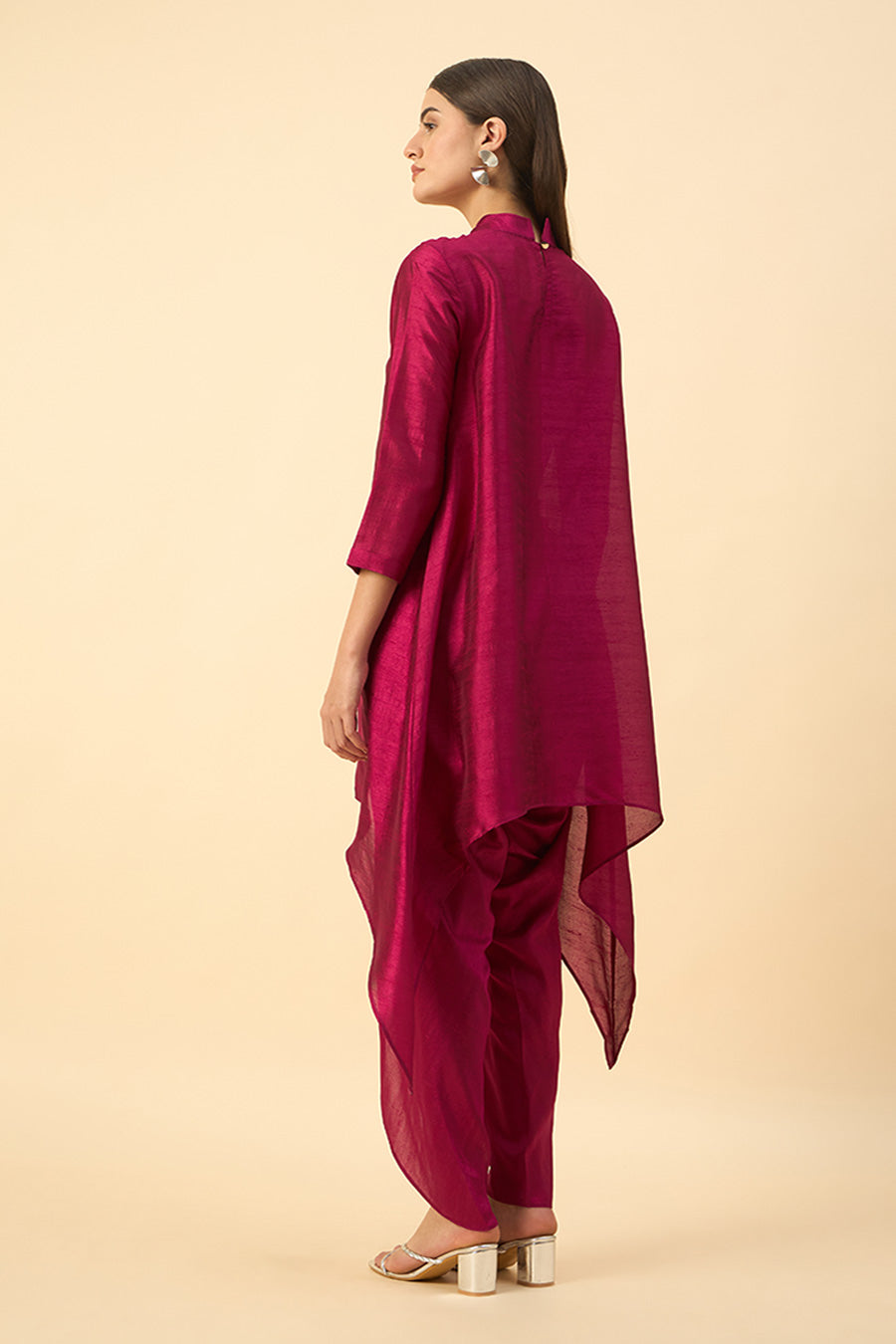 Pink Silk Embroidered Tunic & Dhoti Set