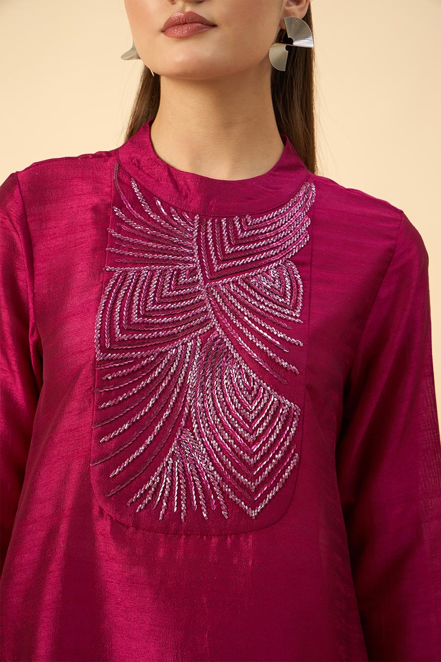 Pink Silk Embroidered Tunic & Dhoti Set