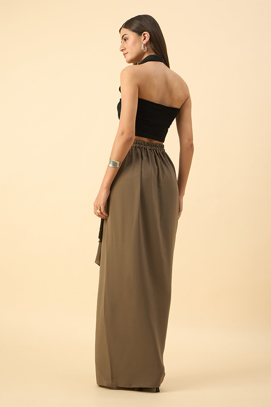Olive-Grey Side Drape Skirt