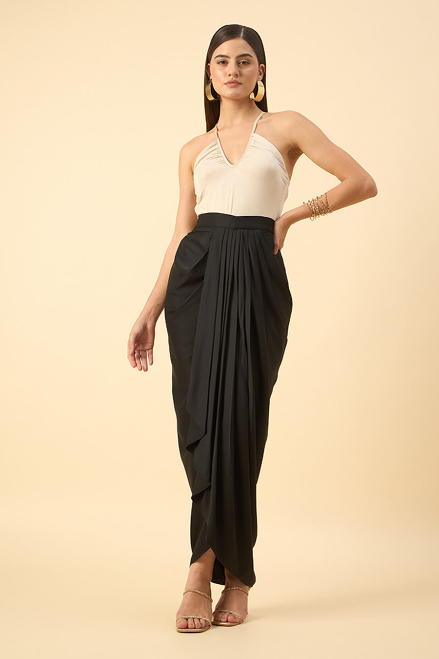 Black Waterfall Drape Skirt