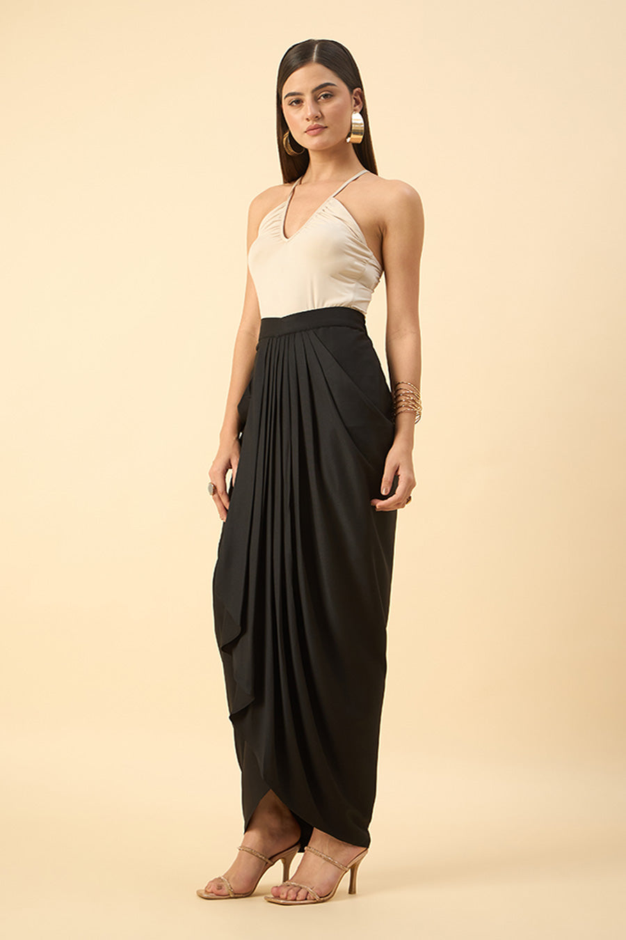 Black Waterfall Drape Skirt