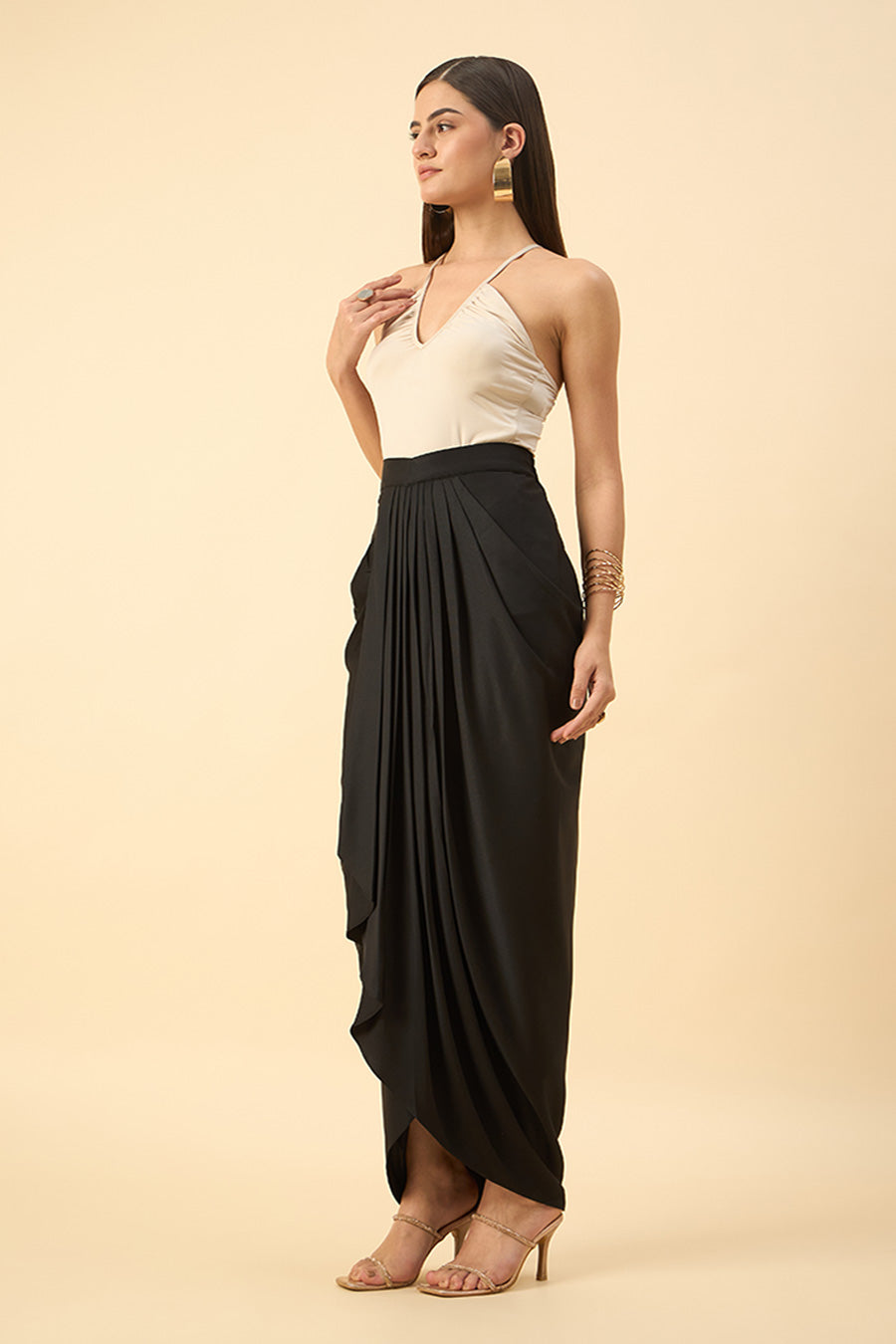 Black Waterfall Drape Skirt