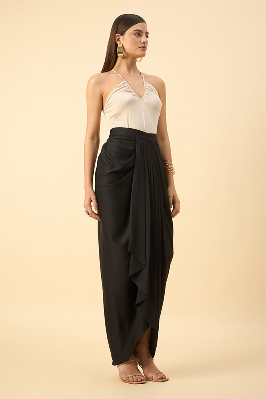 Black Waterfall Drape Skirt