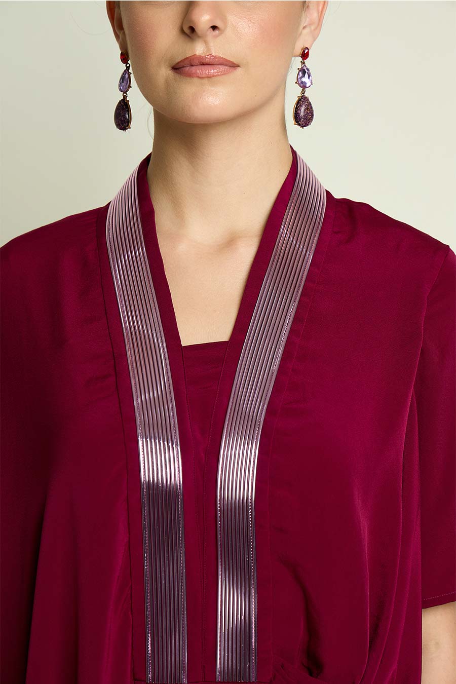 Ruby Red Metallic Embellished Tunic Co-Ord Set