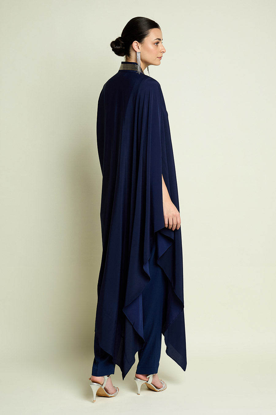 Navy Blue Metallic Embellished Tunic Co-Ord Set