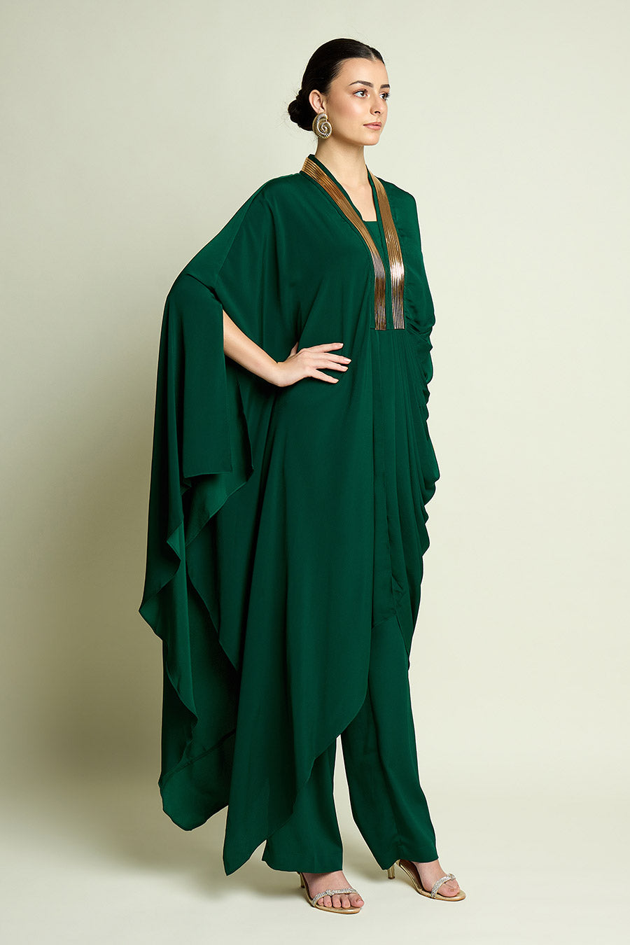 Emerald Metallic Embellished Tunic Co-Ord Set