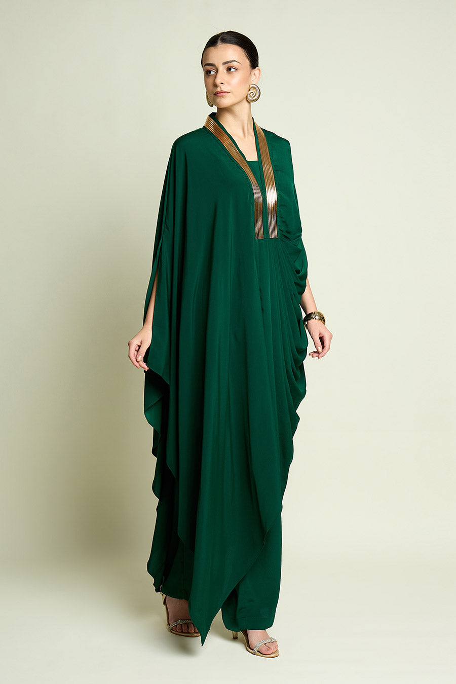 Emerald Metallic Embellished Tunic Co-Ord Set