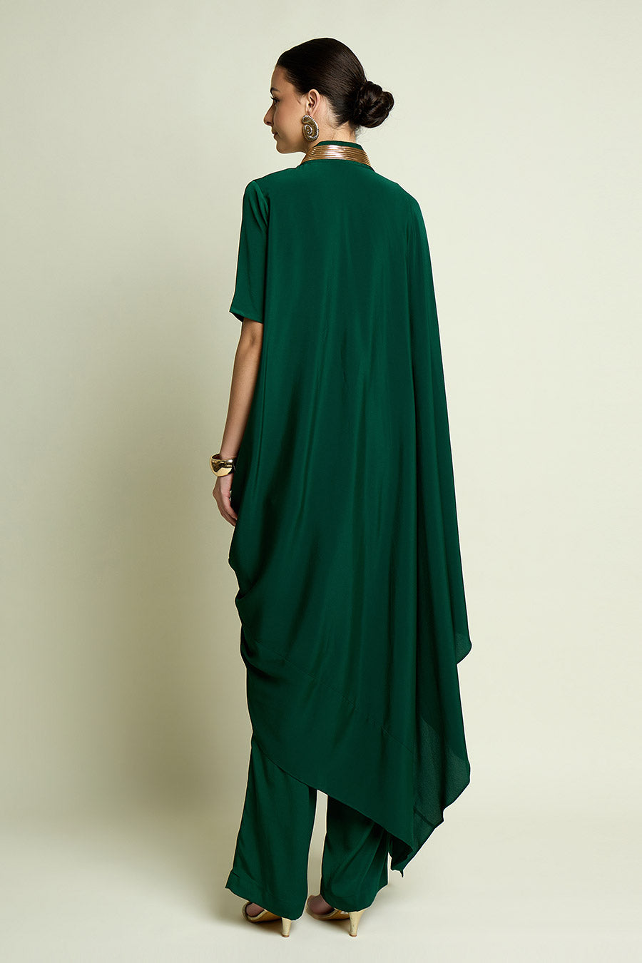 Emerald Metallic Embellished Tunic Co-Ord Set