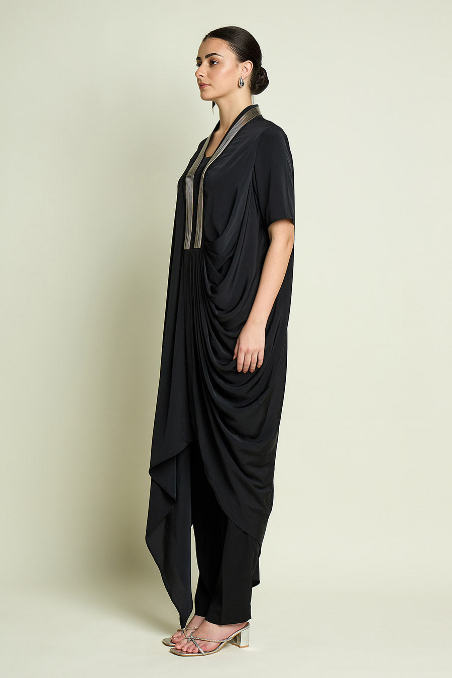 Black Noir Metallic Embellished Tunic Co-Ord Set