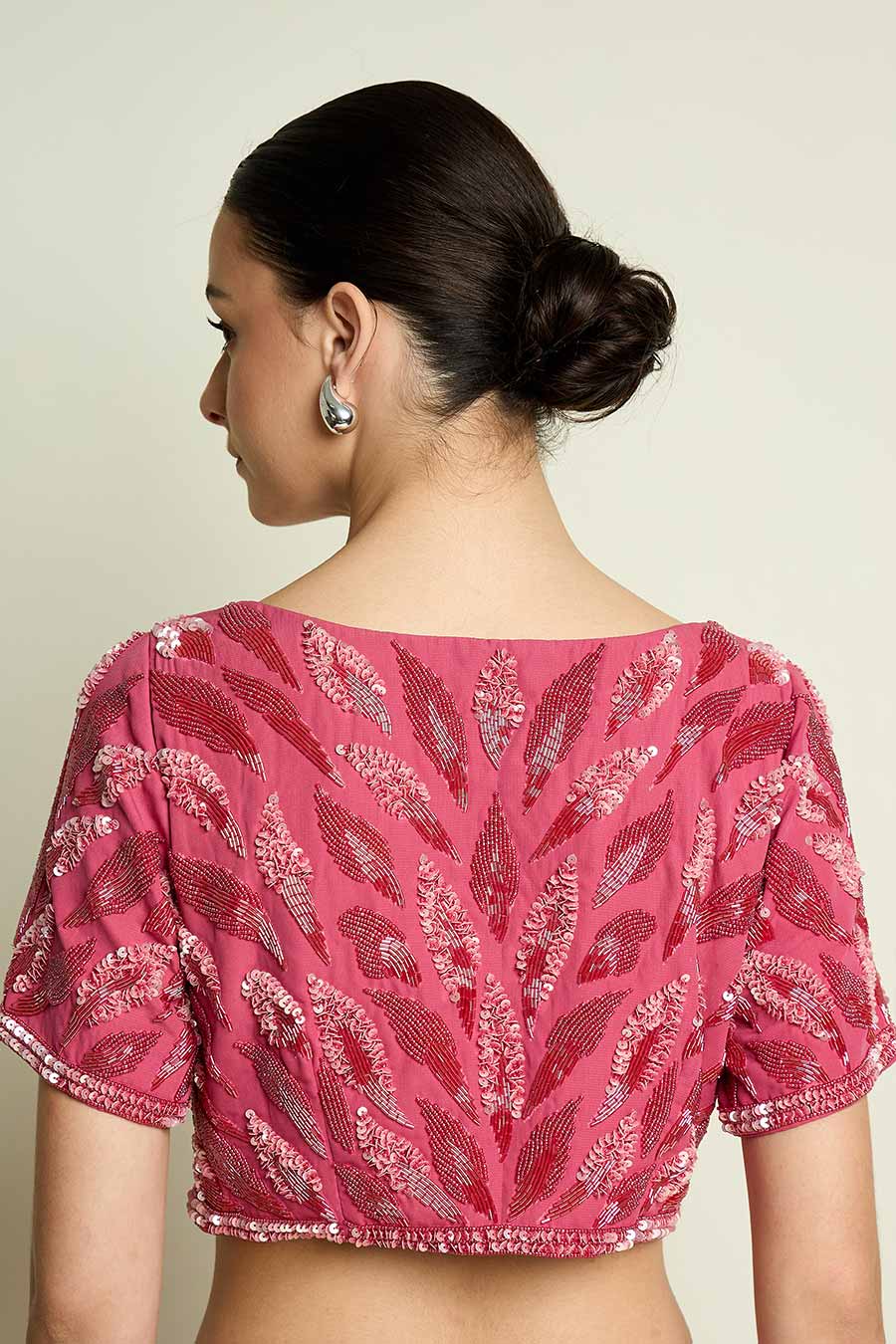 Pink Pre-Draped Saree With Embellished Blouse
