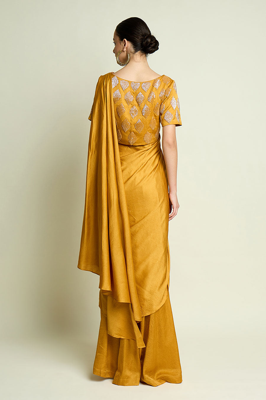 Yellow Palazzo Saree With Embellished Blouse