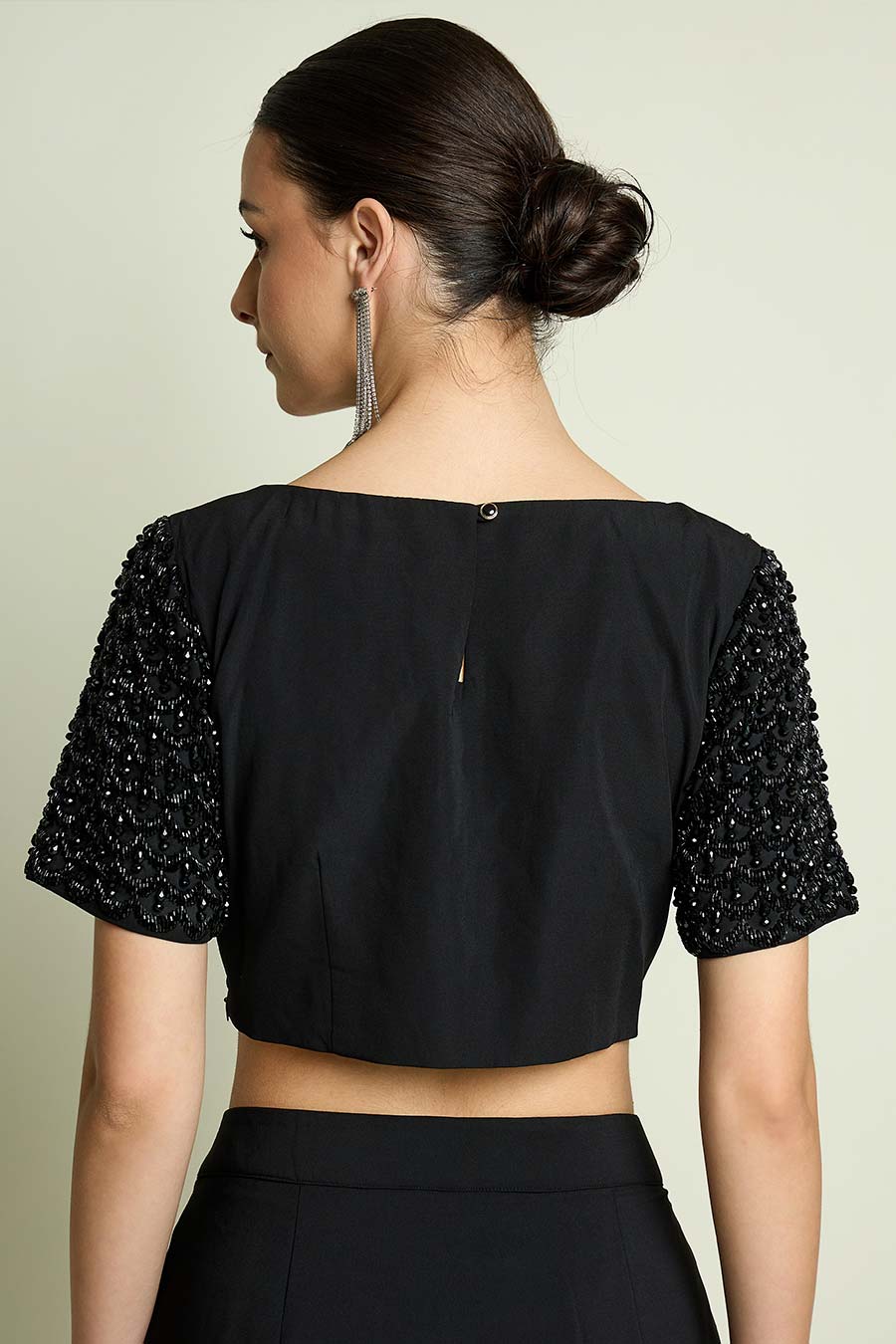 Stellar Noir Pre-Draped Saree With Embellished Blouse