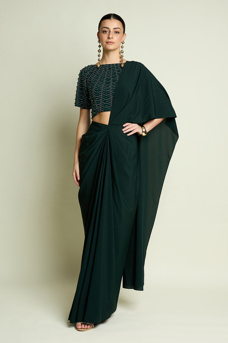 Emerald Green Crystal Embellished Blouse