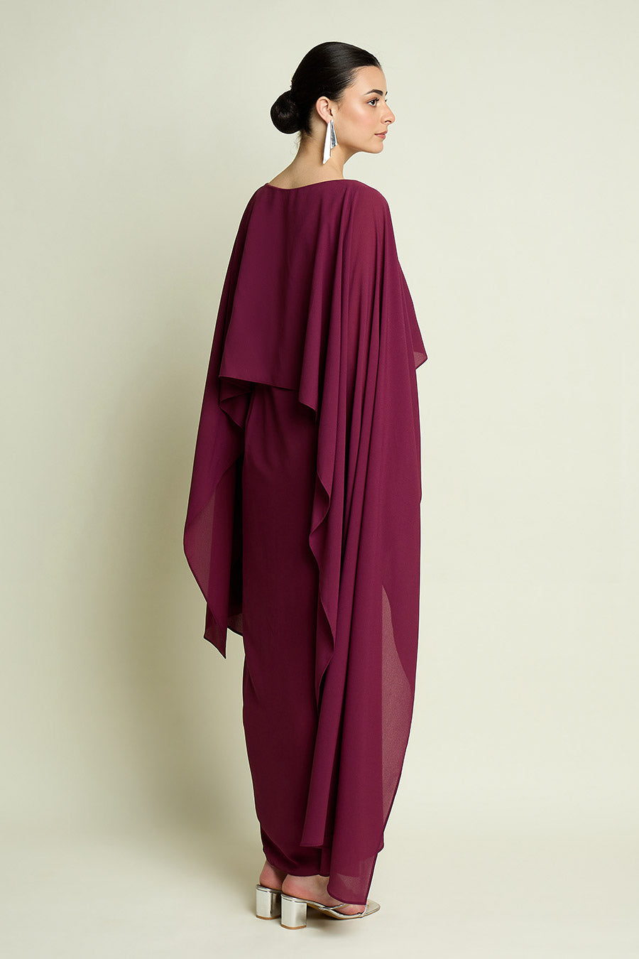Plum Metallic Embellished Drape Dress