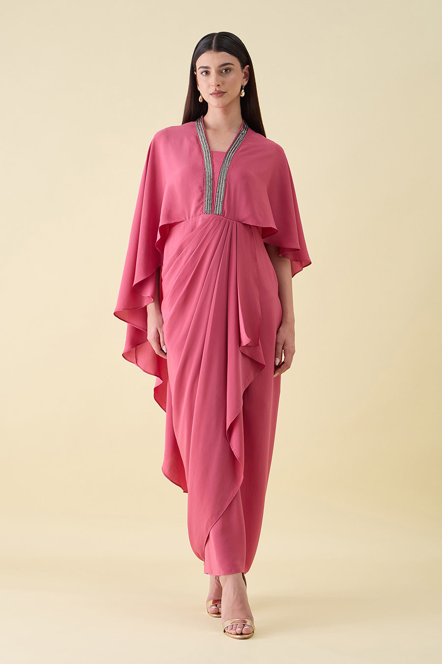 Pink Metallic Embellished Lounge Drape Dress
