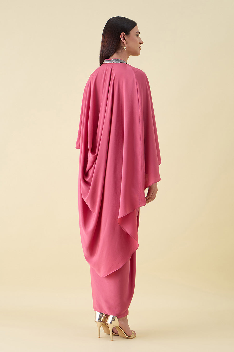 Pink Metallic Embellished Lounge Drape Dress