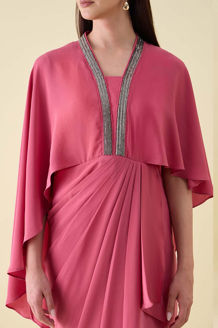 Pink Metallic Embellished Lounge Drape Dress