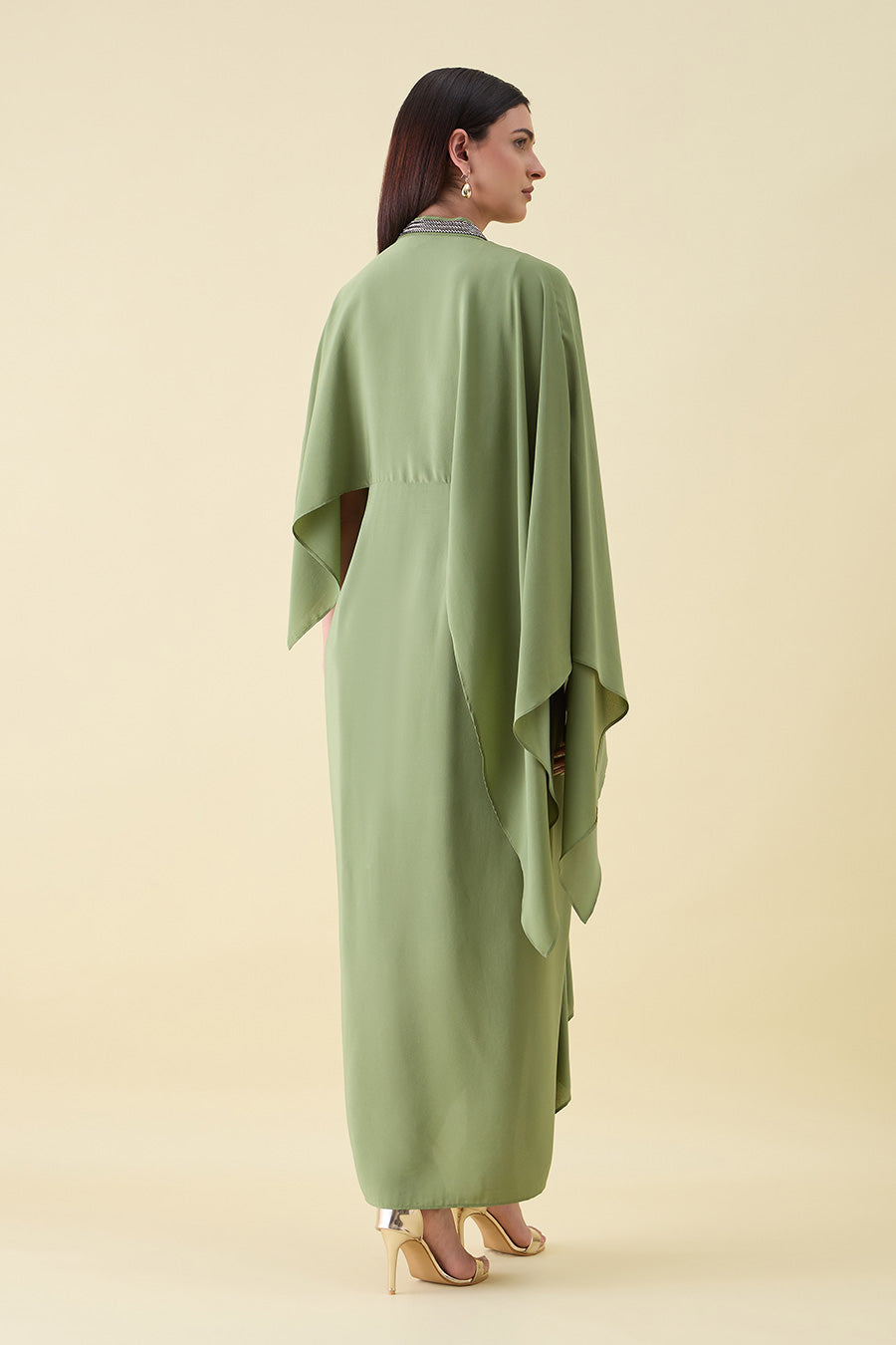 Green Metallic Embellished Lounge Drape Dress