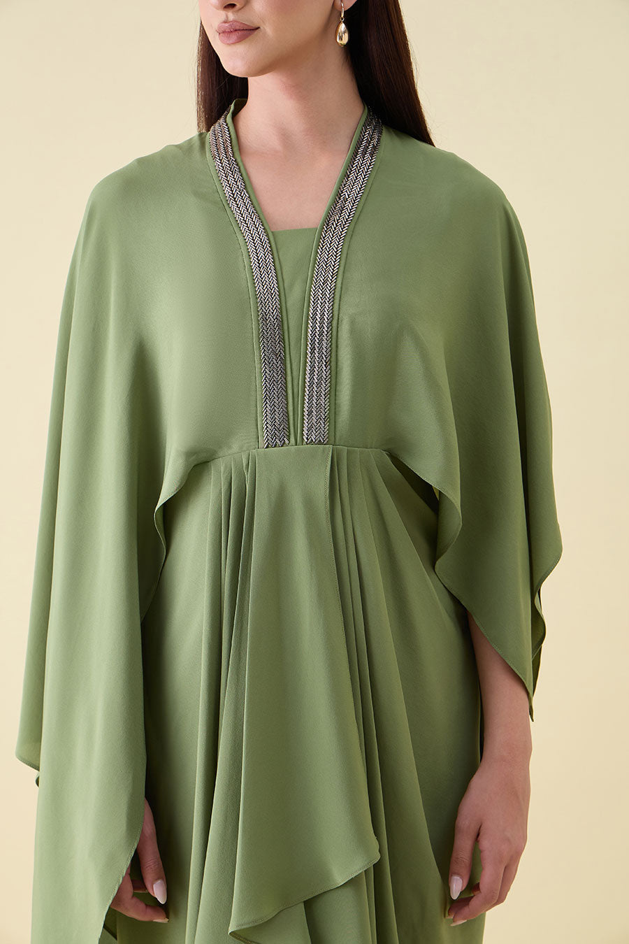 Green Metallic Embellished Lounge Drape Dress
