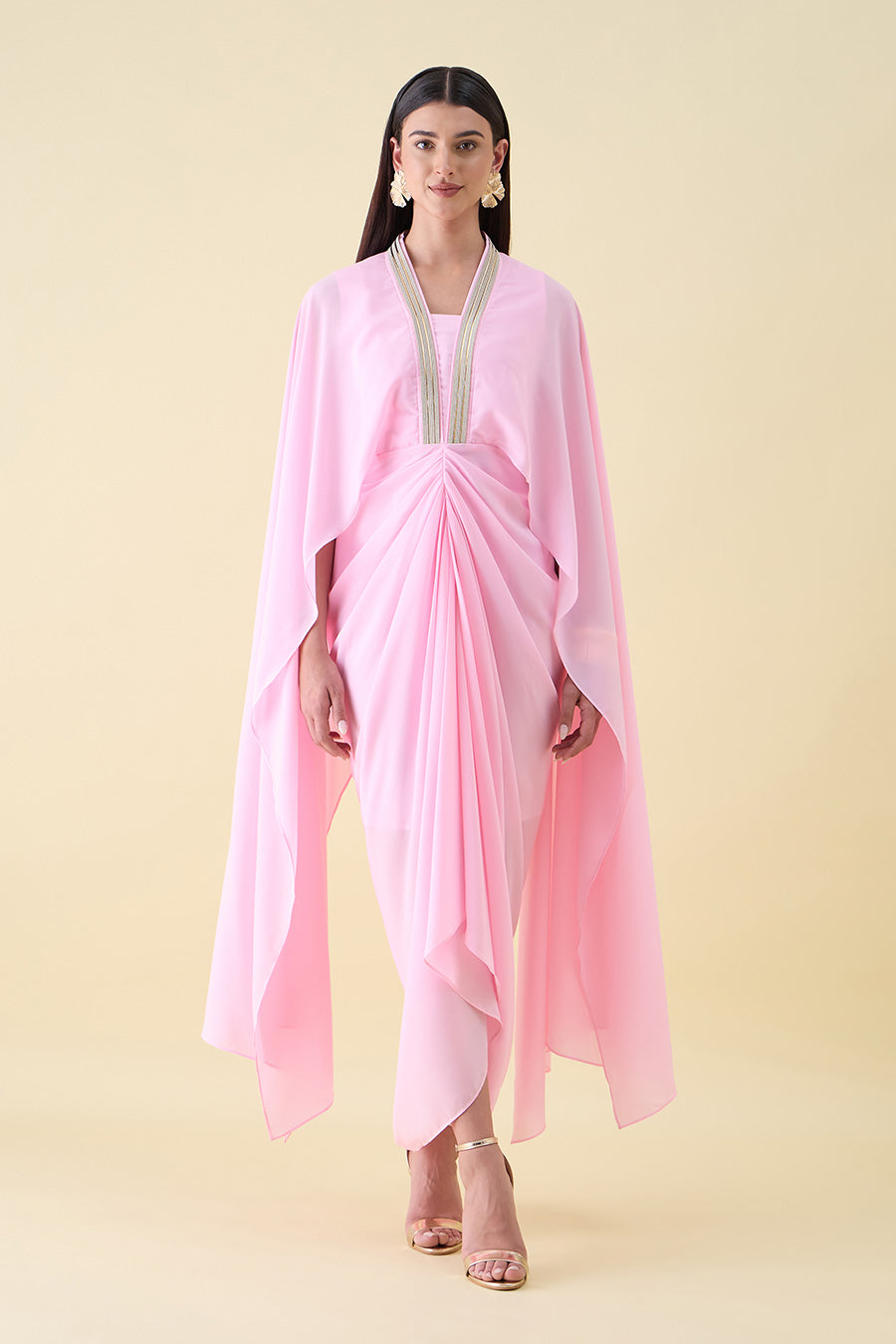 Bubble Pink Metallic Embellished Drape Dress