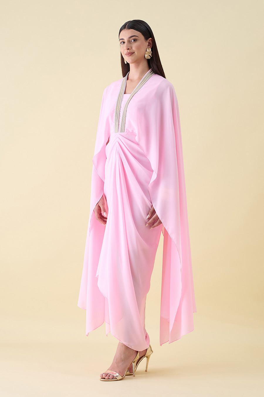 Bubble Pink Metallic Embellished Drape Dress