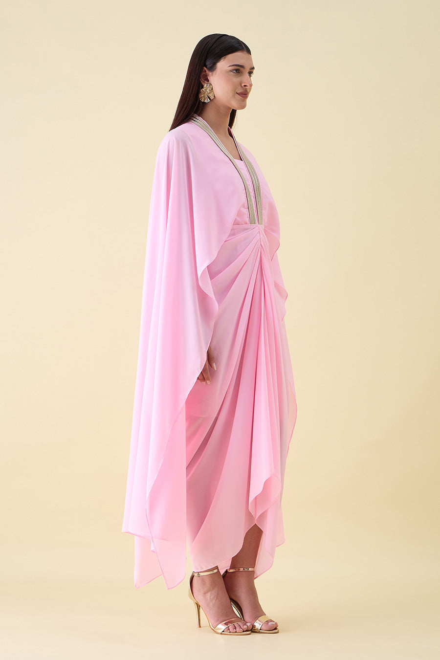 Bubble Pink Metallic Embellished Drape Dress