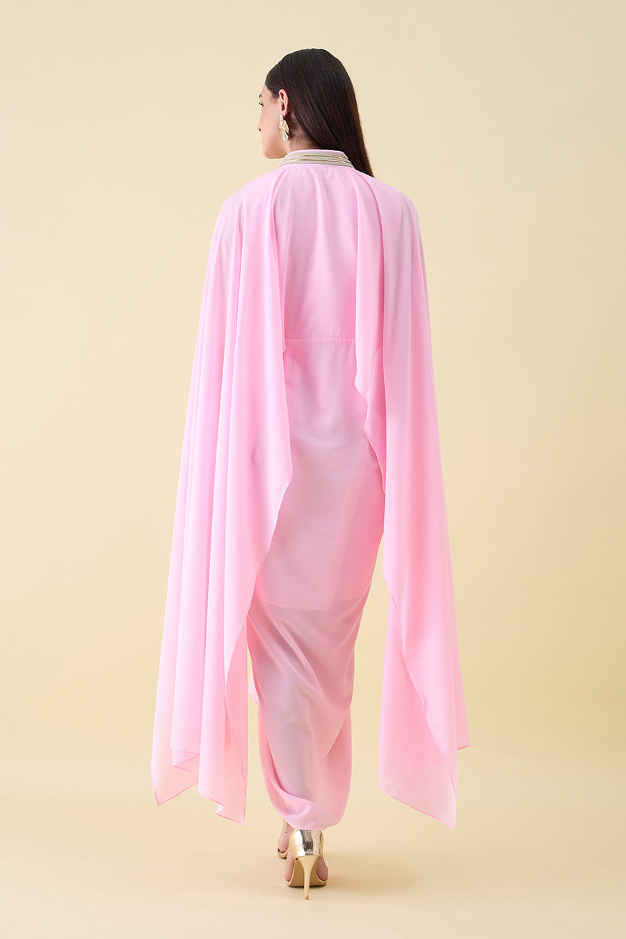 Bubble Pink Metallic Embellished Drape Dress
