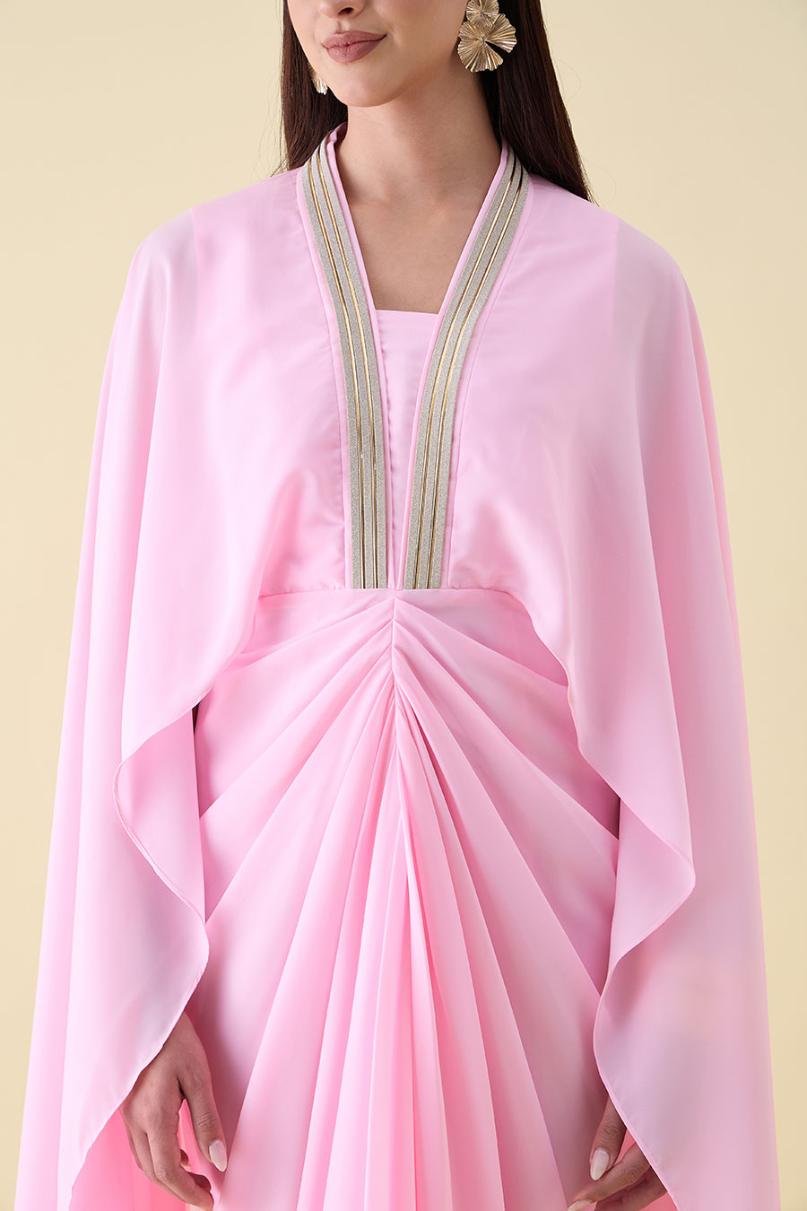 Bubble Pink Metallic Embellished Drape Dress