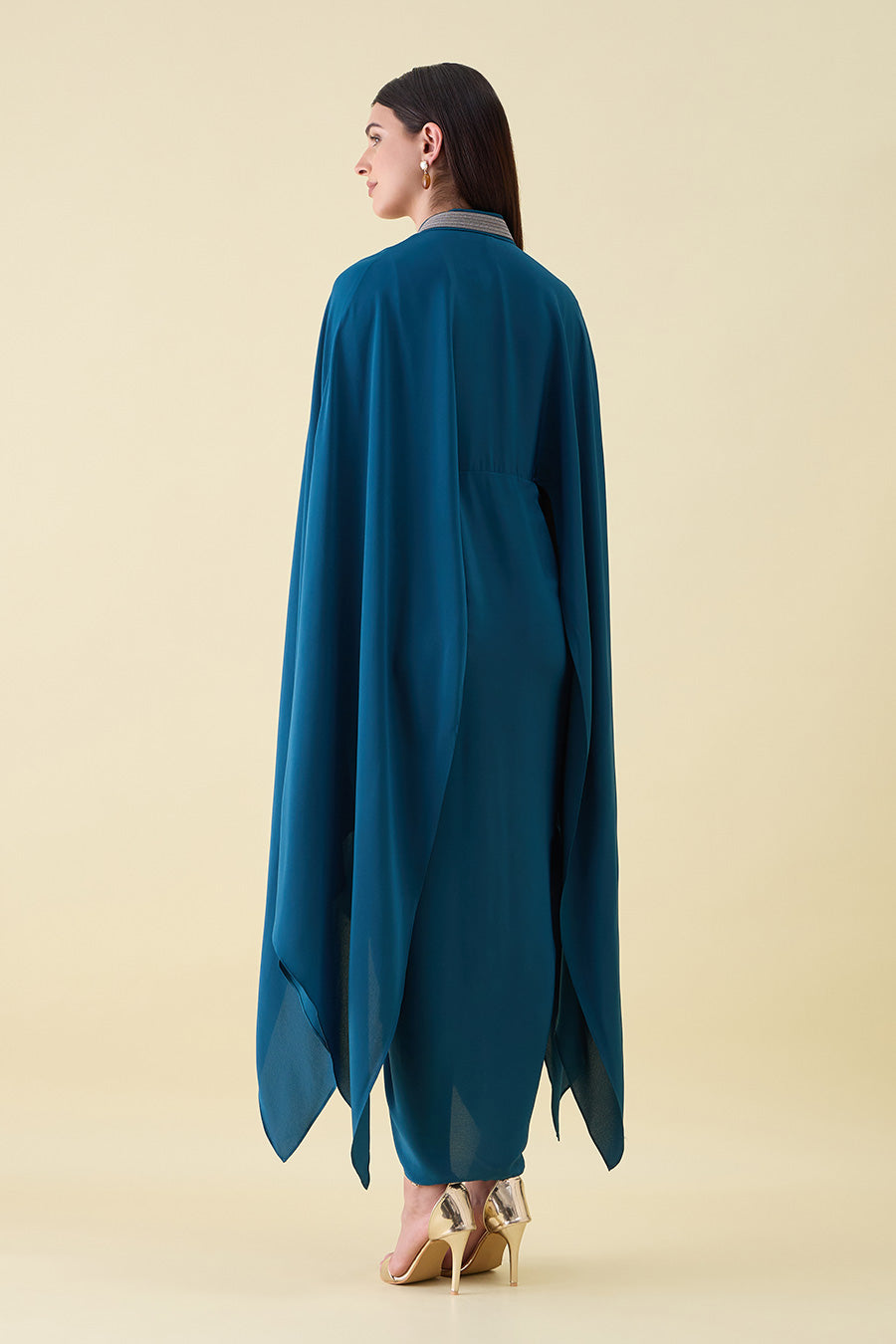 Teal Metallic Embellished Lounge Drape Dress