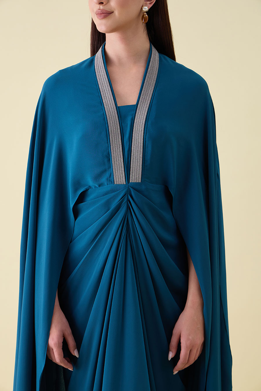 Teal Metallic Embellished Lounge Drape Dress
