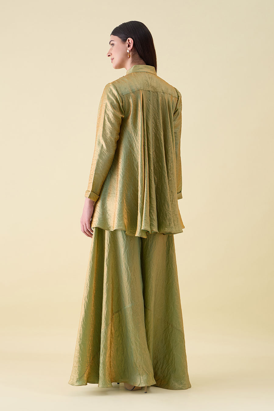 Green Dual Silk Embellished Peplum Co-Ord Set